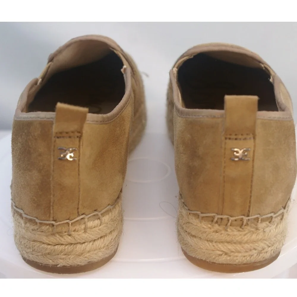 Sam‎ Edelman Suede Espadrille Slip On Flats Tan Camel Jute Platform Womens 11